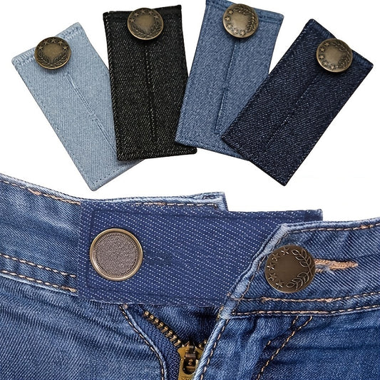 4pcs Expand Button For Pants, Waist Extender For Jeans, Trouser Hook With Long Buckle, Elastic Adjustment Waist Button, Belt Extension Buckle, Quilting Supplies