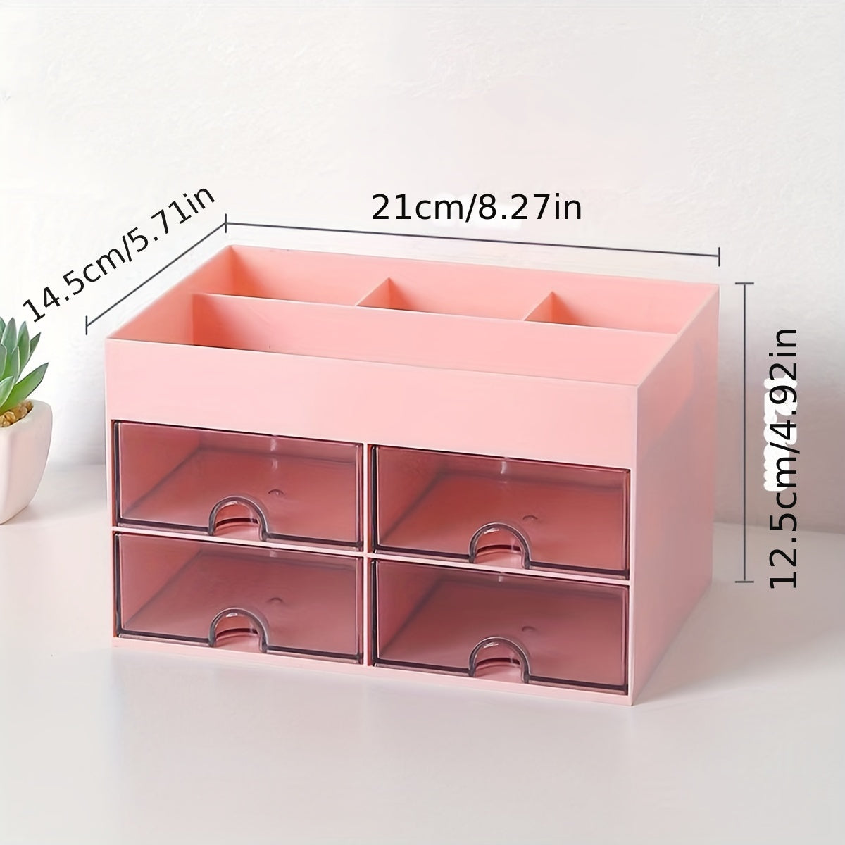 4 Drawer Desktop Makeup Organizer with Drawer - Stylish Desk Caddy for Makeup, Brushes, and Skincare Products - Efficient Storage Solution for Office and Home