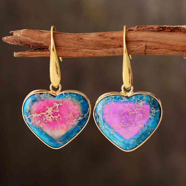 Boucles d'oreilles pendantes coeur en pierre naturelle