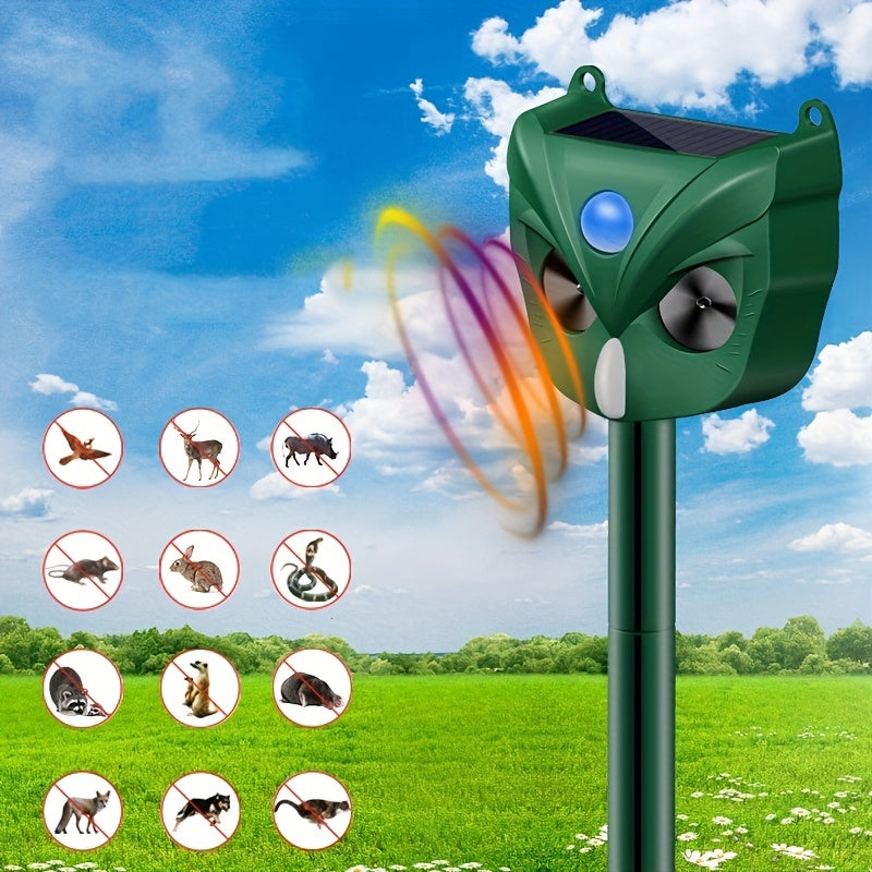 Ultrasonic Animal Repeller, Solar Waterproof Animal Deterrent With Motion Sensor And LED Flashing Light For Outdoor Yard Garden Farm Deter Cat, Squirrel, Bird, Dog, Raccoon, Coyote, Skunk