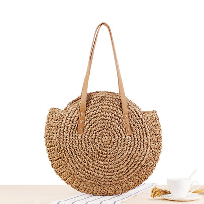 Stylish Woven Beach Bag - Hollow-Out Straw Handbag with Large Round Capacity for Shoulders