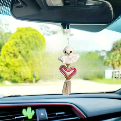 Swinging, Cute, Creative, Good Luck, Tassel, Smiling Face Doll Car Rearview Mirror Hanging Adornment, Cute And Interesting Car Interior Accessories