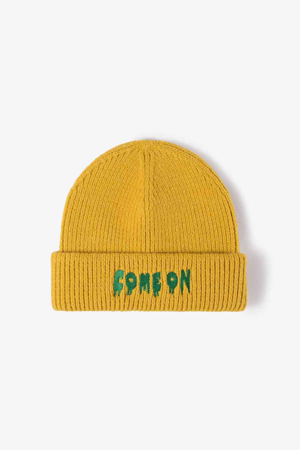 COME ON Embroidered Cuff Knit Beanie