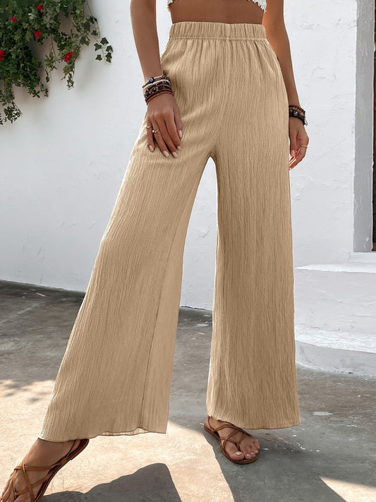 Pantalon large texturé à taille haute