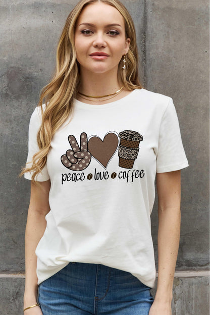 Simply Love T-shirt en coton graphique PEACE LOVE COFFEE pleine taille