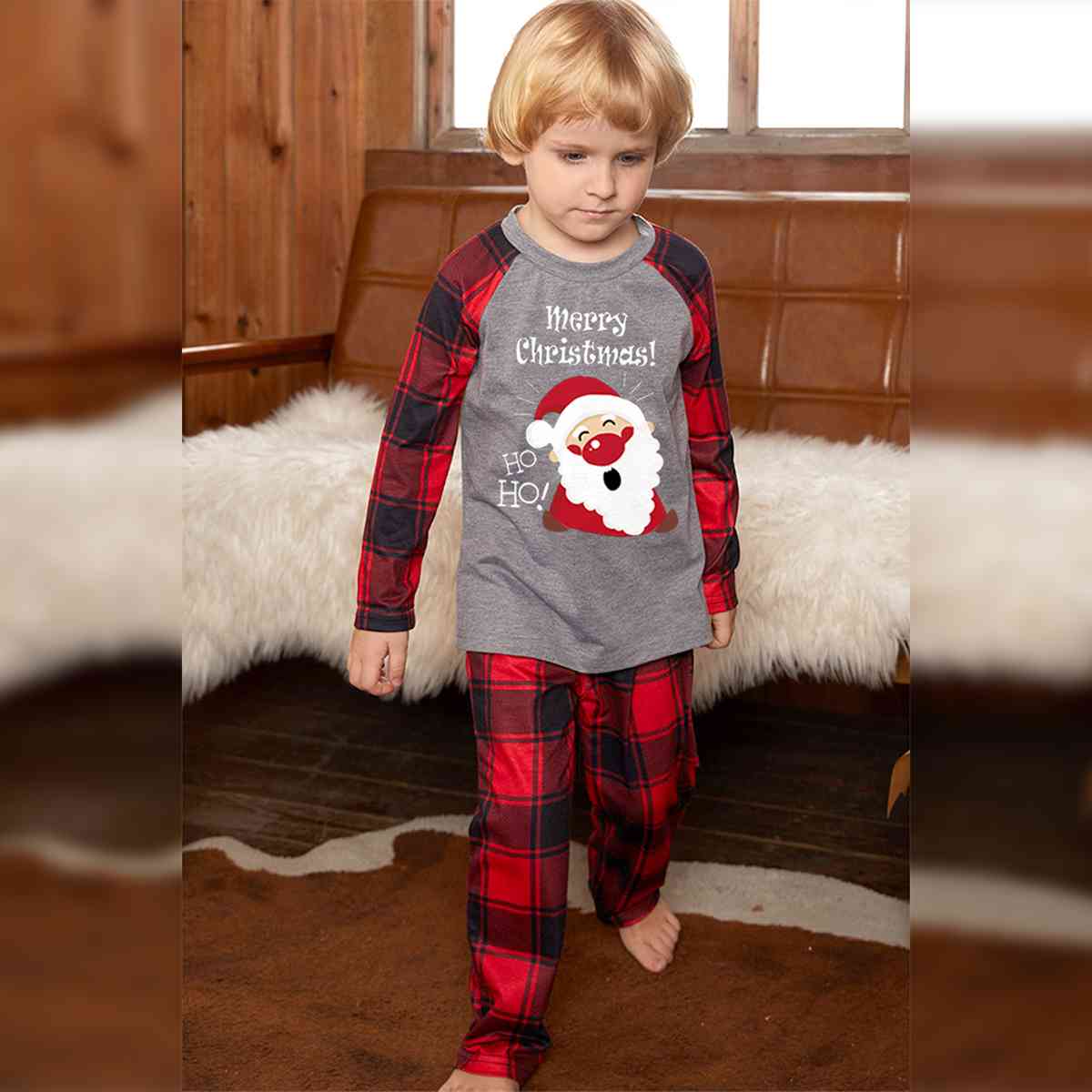 MERRY CHRISTMAS Graphic Top and Plaid Pants Set