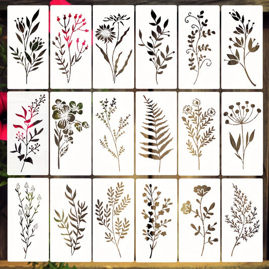 18 pièces pochoirs de fleurs sauvages pour peindre des fleurs pochoir Bouquet plantes pochoirs pour peinture sur toile murale en bois, 3X6 pouces 