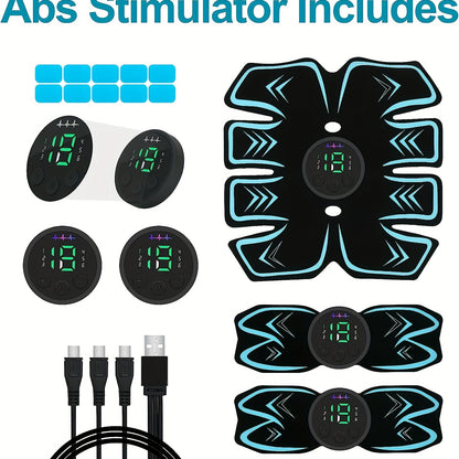 SPORTLIMIT Abs Stimulator, USB Rechargeable Portable Fitness Workout Equipment With 10pcs Free Gel Pads For Men Woman, The Latest Model 6 Modes, 19 Levels Of Intensity