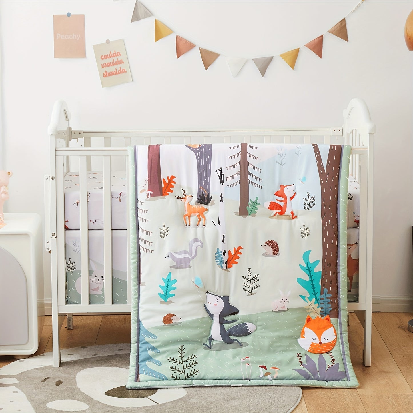 Woodland Animal Nursery Bedding Set   3-Piece Crib Bedding Set For Boys Girls, Soft Baby Bedding Set Including Blanket, Crib Skirt & Crib Sheets, Woodland Animal Nursery Bedding Set