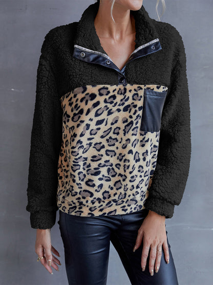 Leopard Quarter-Snap Teddy Sweatshirt