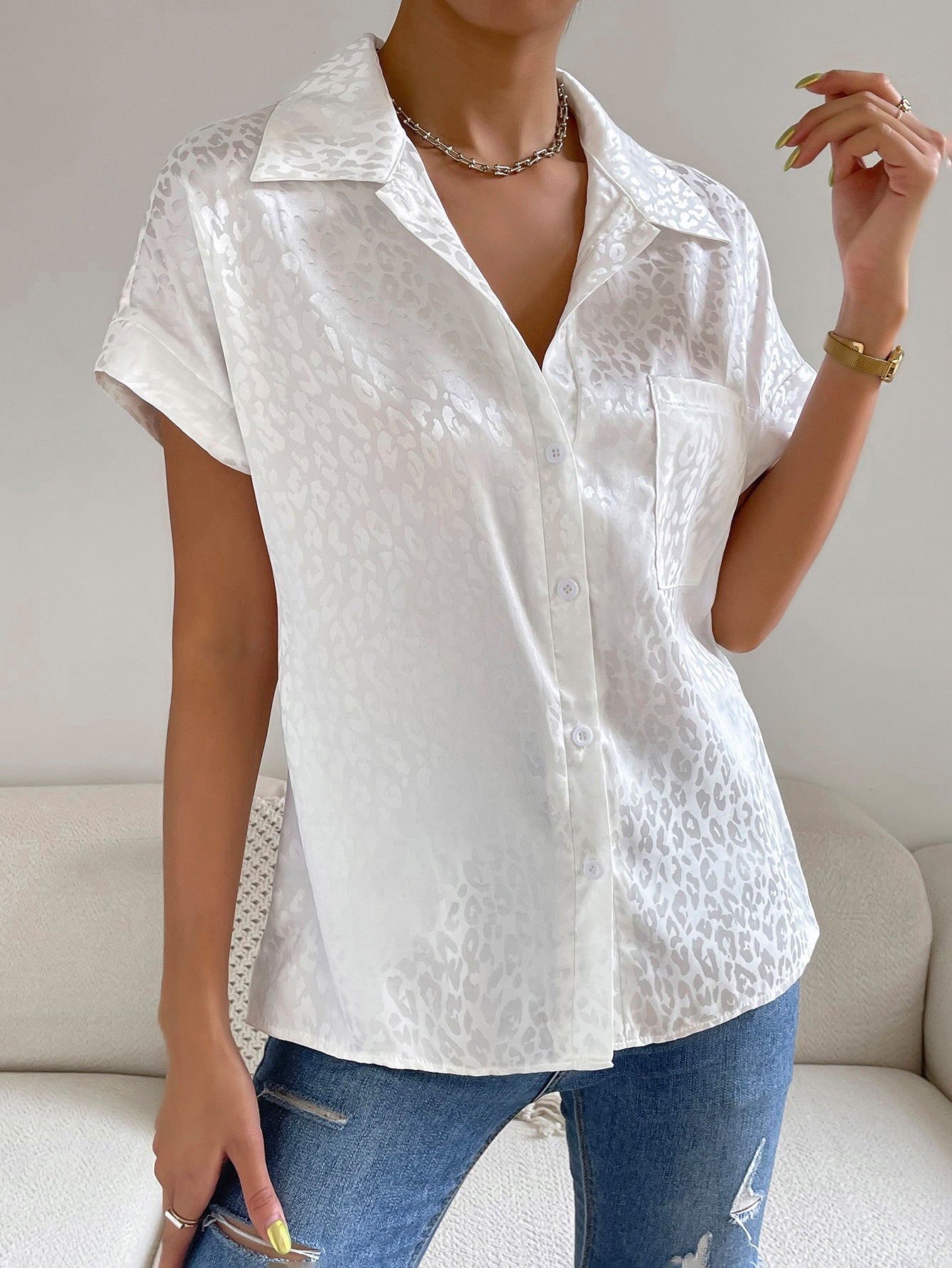 Leopard Short Sleeve Button Down Shirt