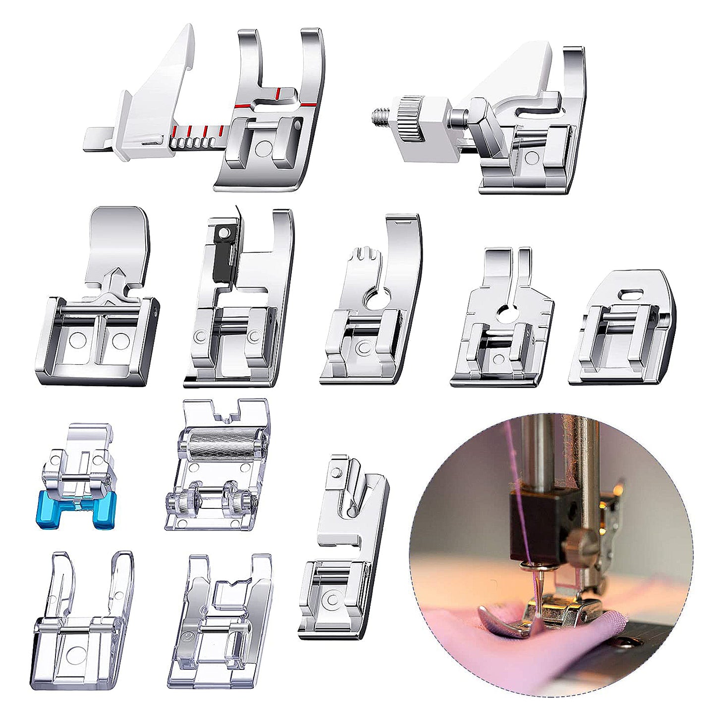 Ensemble de 12 pieds-de-biche pour machine à coudre – Pied-de-biche multifonctionnel pour machines à coudre à tige basse – Compatible avec Singer, Brother, Babylock, Euro-Pro, Janome, Kenmore, White, Juki, New Home, Simplicity 