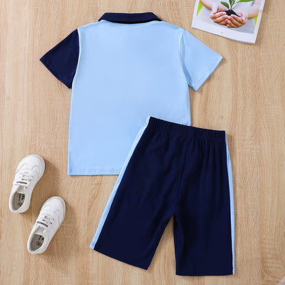 Kids Color Block Polo Shirt and Shorts Set