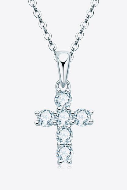 925 Sterling Silver Cross Moissanite Pendant Necklace