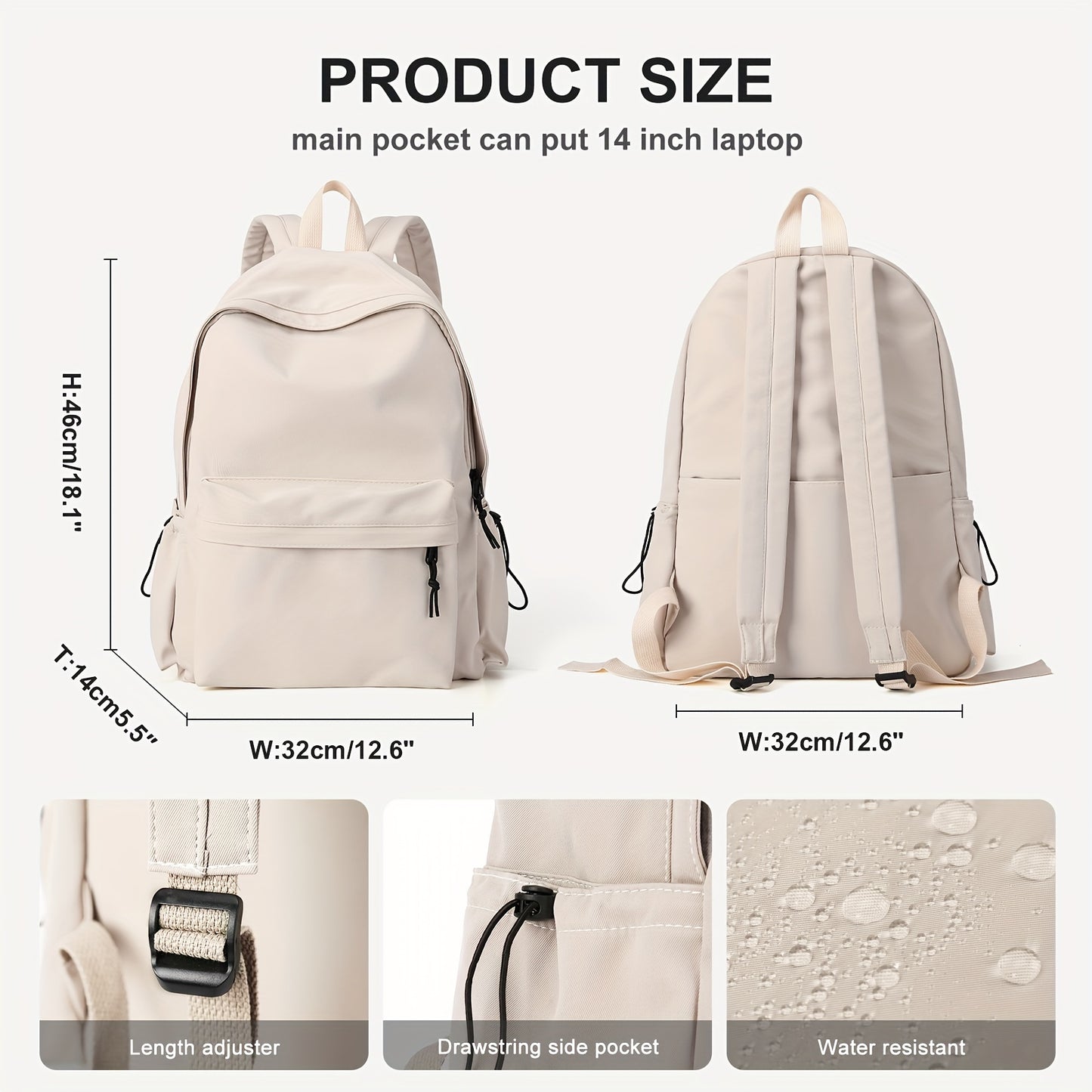 Women's Minimalist Solid Color Preppy Backpack - All-Match Zipper School Bag for Travel & School