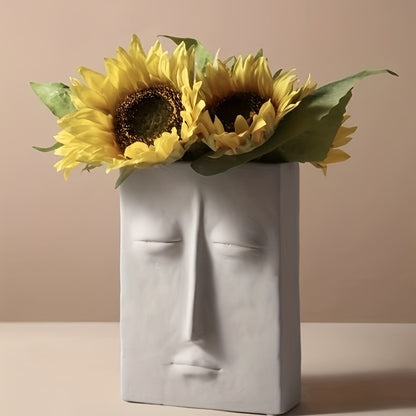 1pc Ceramic Art Creative Abstract Face Decorative Vase, Creative Square Vase Desktop Decorative Ornament, Home Decor, Room Decor, Decorative Gift