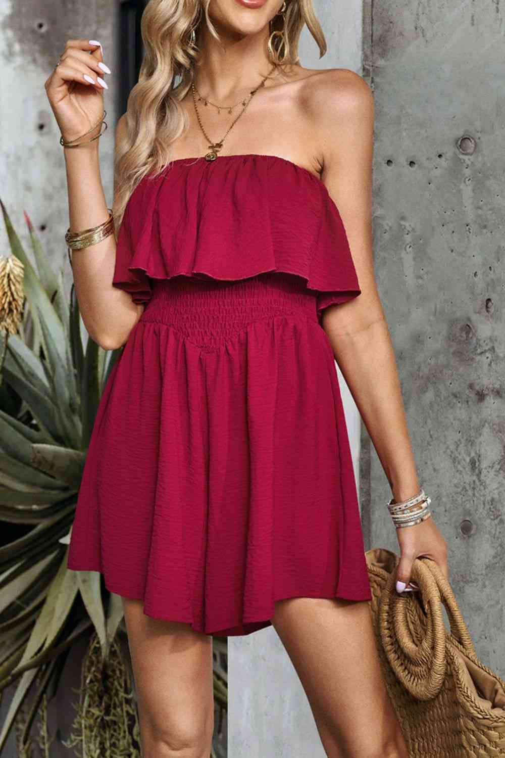 Layered Smocked Strapless Romper