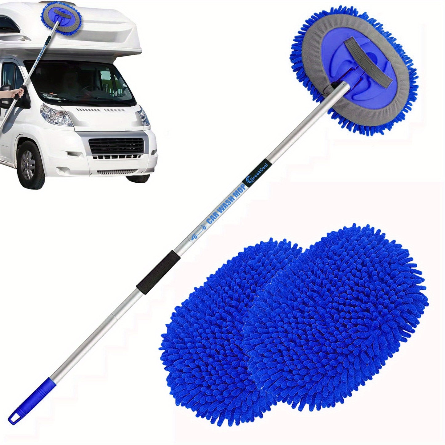 62" Microfiber Car Wash Brush Mop Kit, Mitt Sponge With Long Aluminum Alloy Handle Car Cleaning Supplies Kit Duster Car Washing Tools Accessories