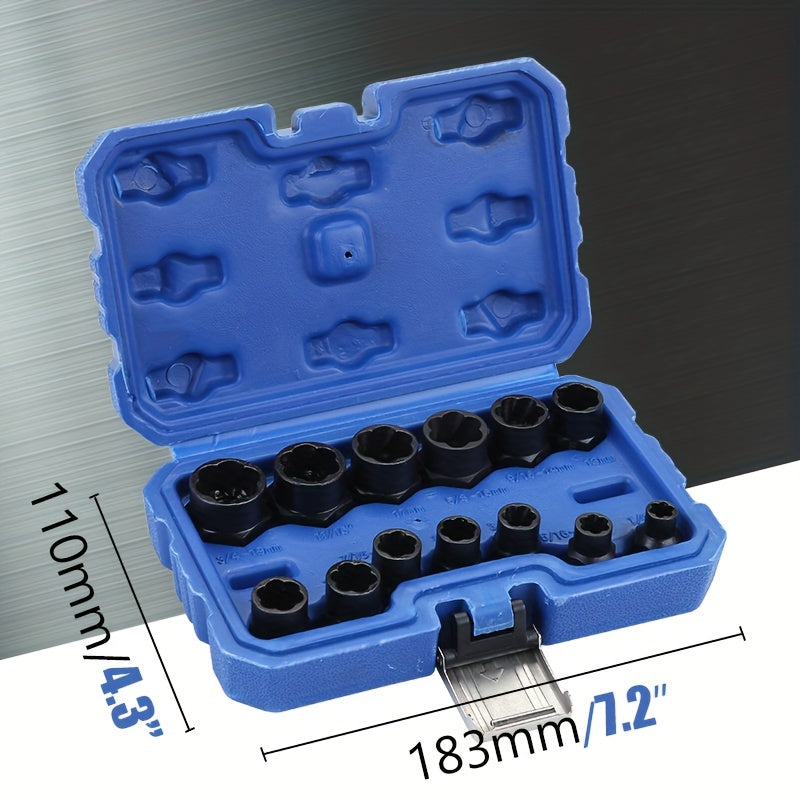 13pcs Bolt Extractor Set Impact Bolt & Nut Remover Set 3/8" 8-19mm Twist Socket Set Bolt Remover Tool Set For Damaged Frozen Rusted Bolts Nuts Screws