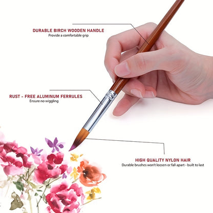 13pcs Professional Watercolor Paint Brushes Set - Soft Anti-Shedding Nylon Hair, Wooden Handle, Long Lasting - Perfect for Watercolor, Acrylics, Oil, Tempera Paint By Numbers