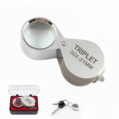 30X21 Mini Portable Jewelry Identification Enlargement Mirror - Double Metal Fold Glass Lens for Maximum Clarity!