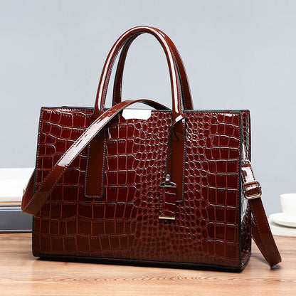 Women's Faux Crocodile Embossed Tote Bag, Large Capacity Shoulder Bag, Handbag, Crossbody Bag