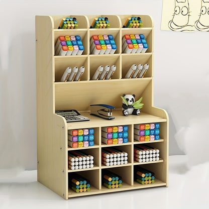 1 porte-crayon en bois : assemblage manuel de bricolage pour fournitures scolaires, de bureau, de maison et d'art - Organisateur de papeterie de bureau pour accessoires de bureau 