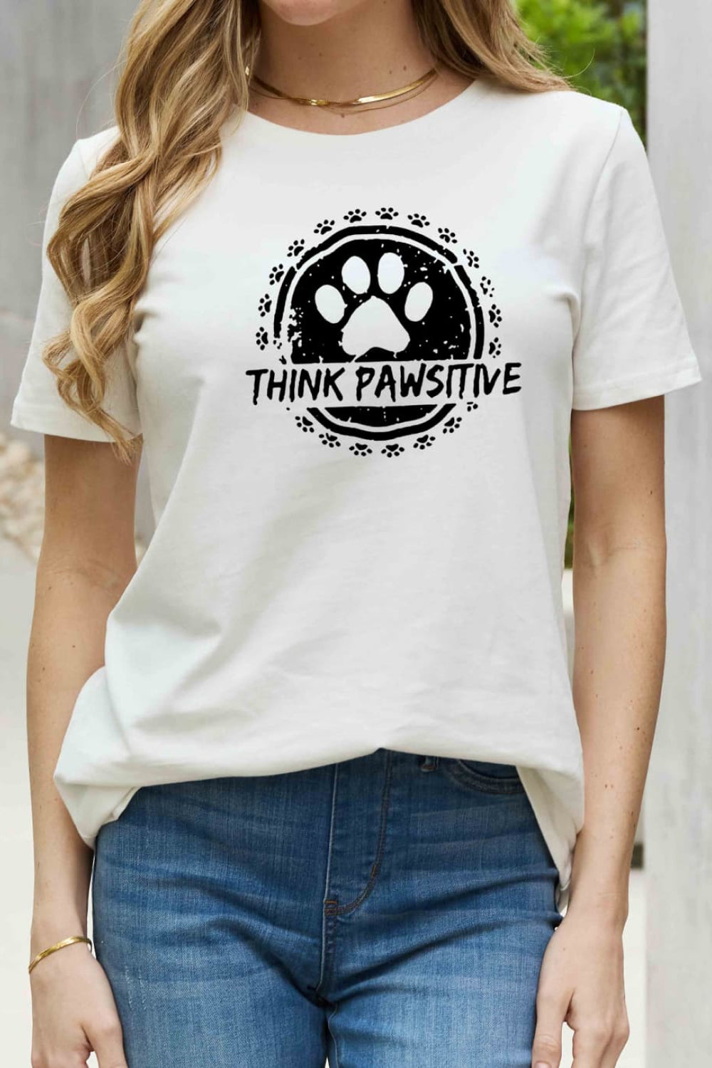 Simply Love T-shirt en coton graphique THINK PAWSITIVE pleine taille