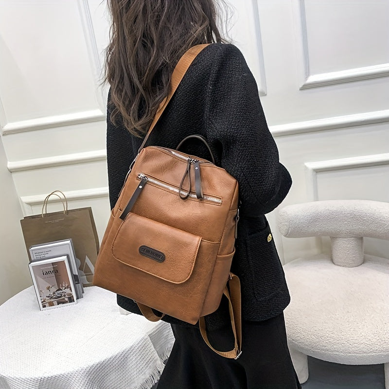 Stylish Vintage Backpack Purse - Two-way PU Leather Shoulder Bag for Women - Anti-Theft Travel Bookbag with Multiple Compartments