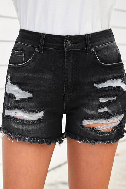 Short en jean vieilli à ourlet brut avec poches