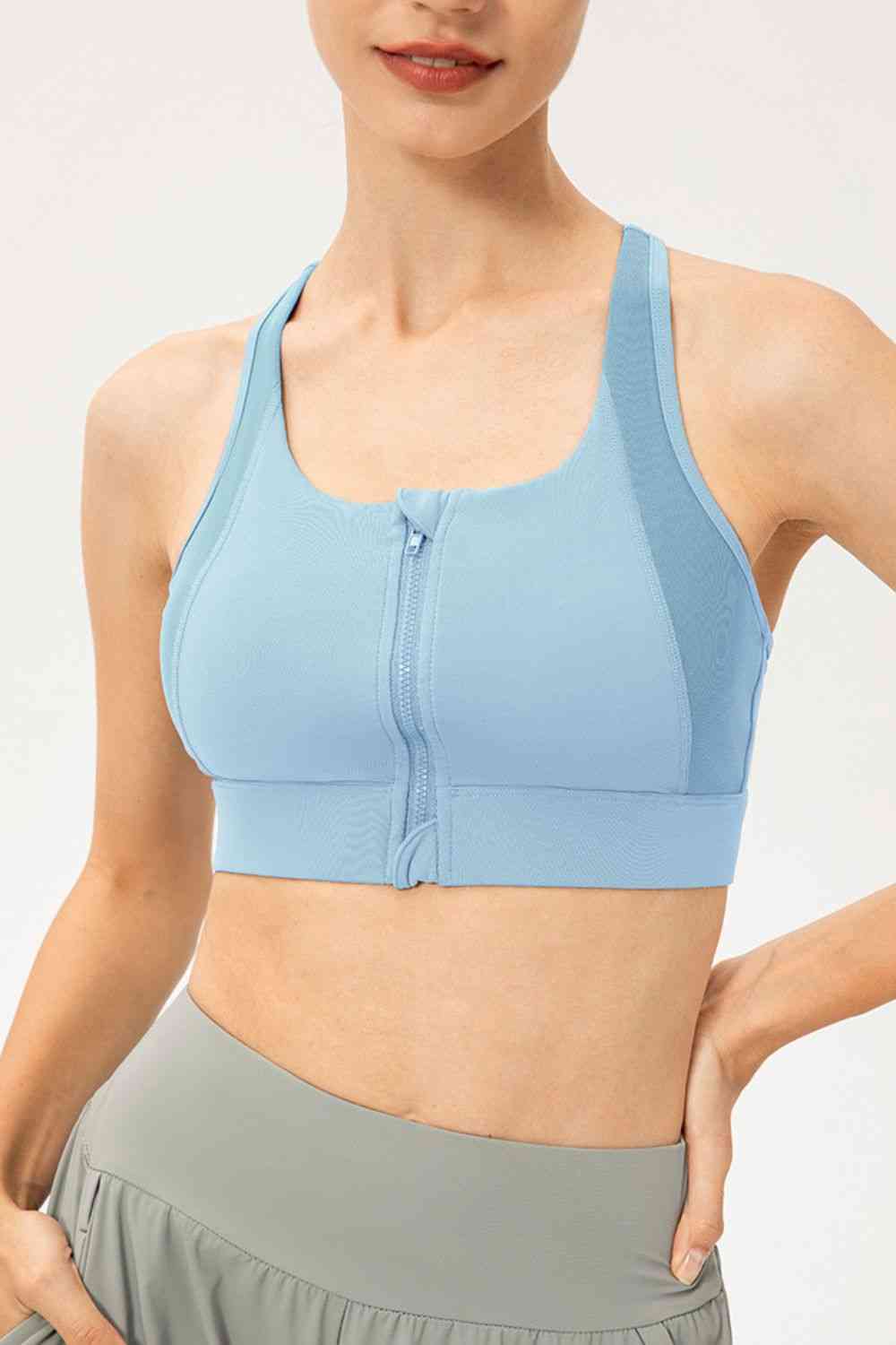 Soutien-gorge de sport zippé à col rond