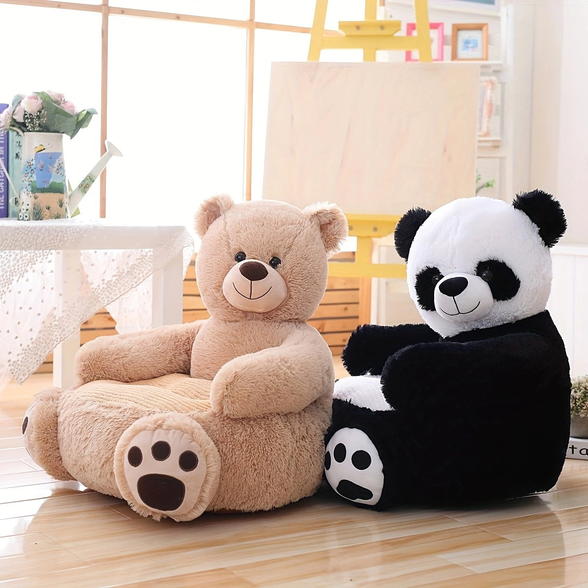 L'accessoire parfait pour la chambre de bébé : canapé en peluche pour enfant panda marron/noir 50 cm/19,68'' – Super doux, lavable et parfait pour les enfants ! 