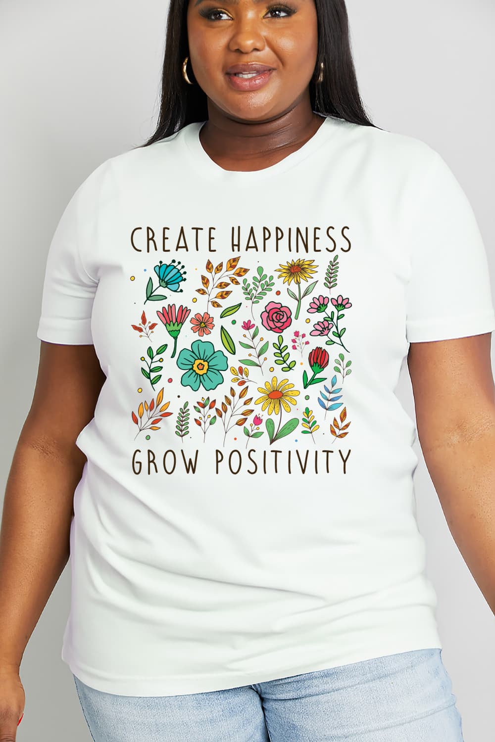 Simply Love Full Size CREATE HAPPINESS GROW POSITIVITY Graphic Cotton Tee