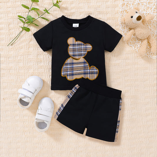 Ensemble t-shirt et short à col rond avec motif ours bébé