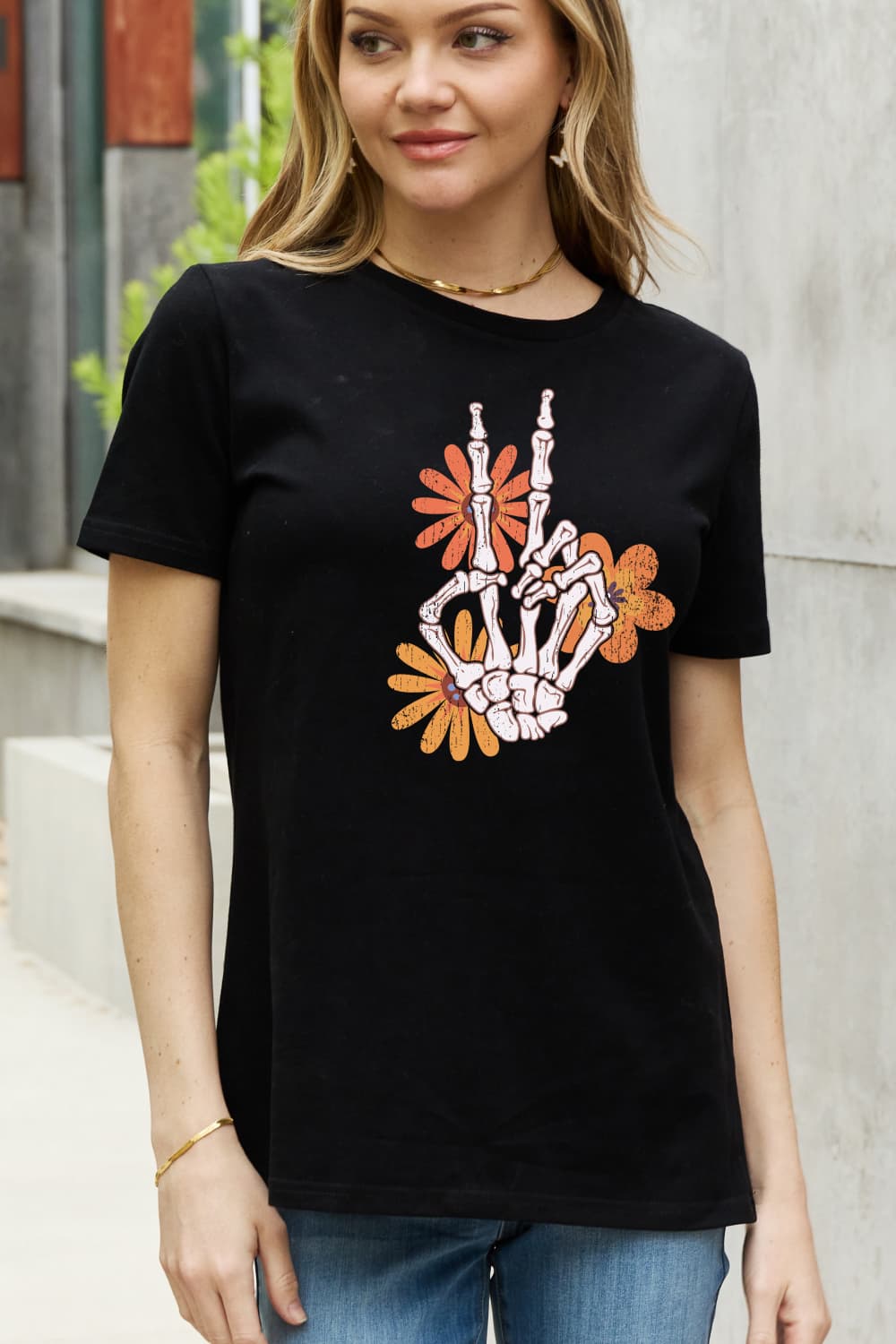 Simply Love Full Size Skeleton Hand Graphic Cotton Tee