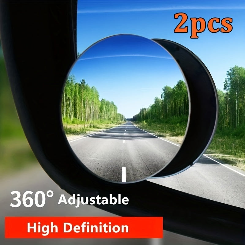 2pcs 360 Degree Adjustable Car Mirror - Safe Driving with Wide Angle Rearview and Blind Spot Glass Mirror