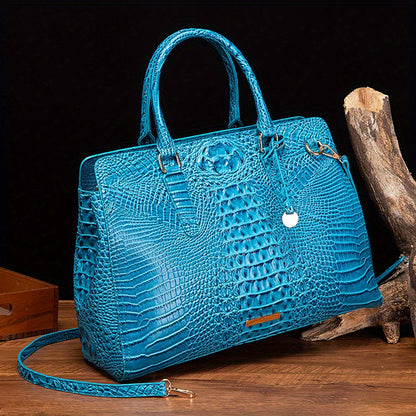 Women's Leather Crossbody Bag - Crocodile Embossed Handbag, Top Handle Satchel Purse for Fashionable Look