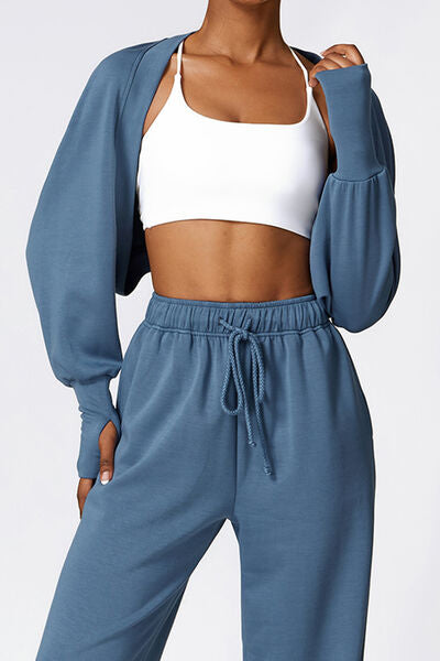 Open Front Long Sleeve Cropped Active Outerwear