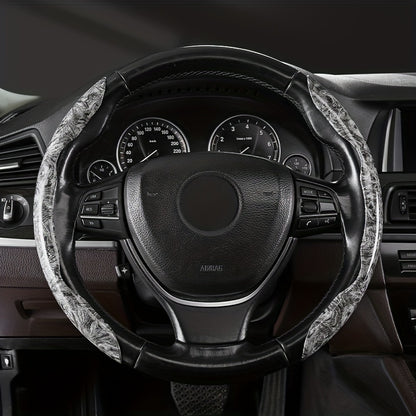 Upgrade Your Ride with a Non-Slip Carbon Fiber Steering Wheel Cover - Classic Wood Grain Design for Men & Women