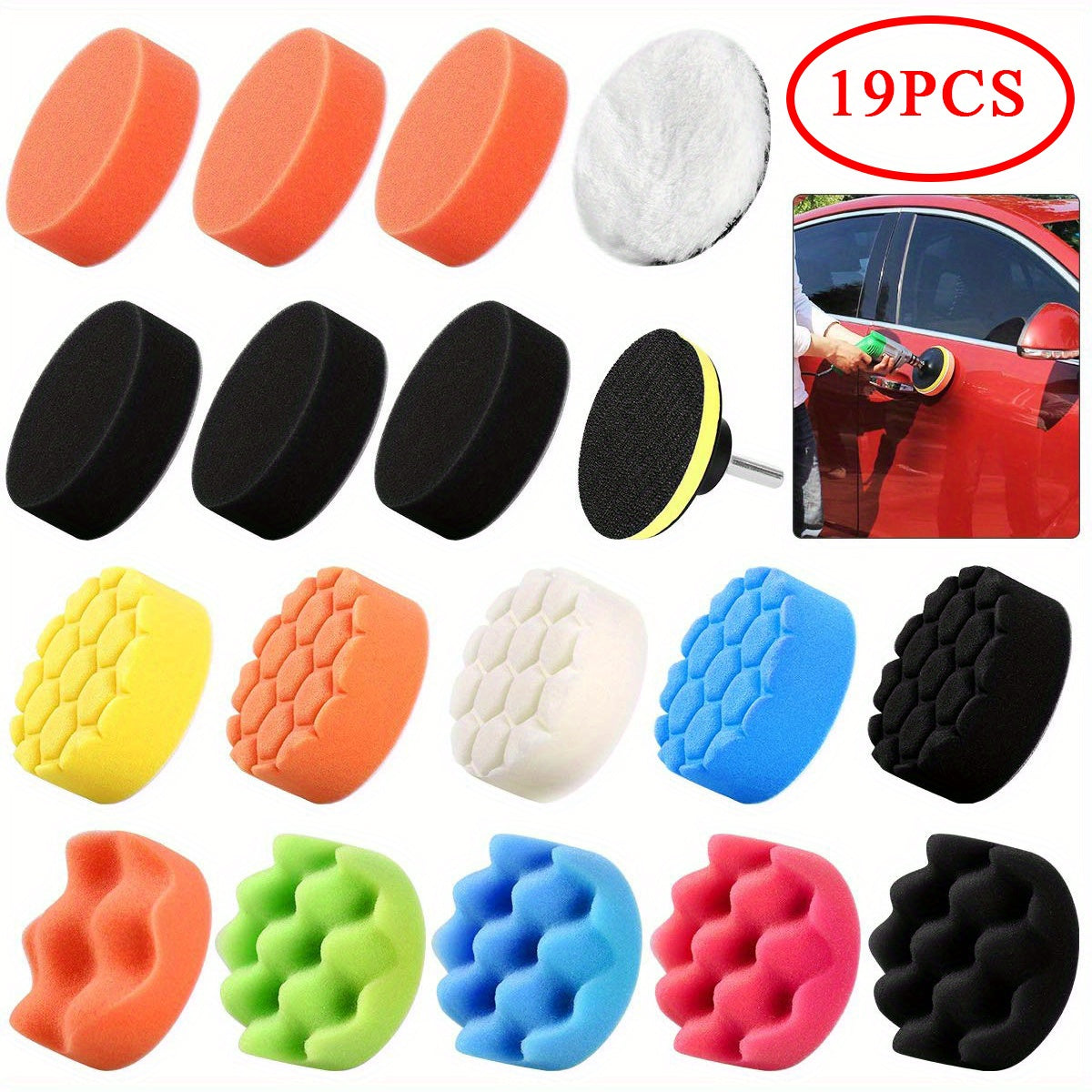 12 pièces ou 19 pièces ou 22 pièces 3 pouces voiture beauté polissage cire éponge disque de polissage ensemble laine coussin éponge roue 