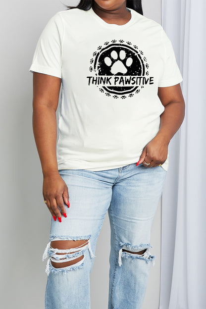 Simply Love T-shirt en coton graphique THINK PAWSITIVE pleine taille