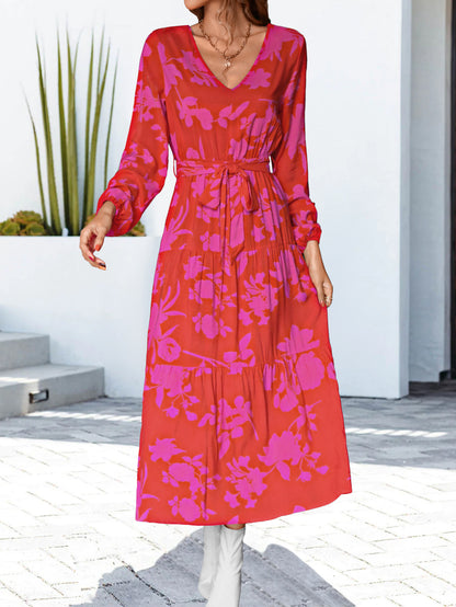 Floral V-Neck Long Sleeve Dress