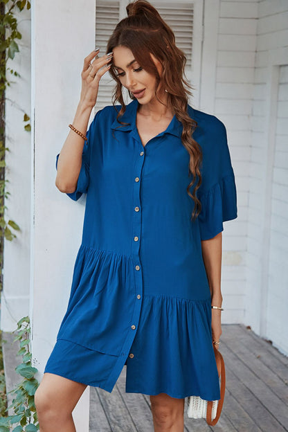 Button Down Collared Mini Dress