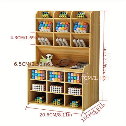 1 porte-crayon en bois : assemblage manuel de bricolage pour fournitures scolaires, de bureau, de maison et d'art - Organisateur de papeterie de bureau pour accessoires de bureau 