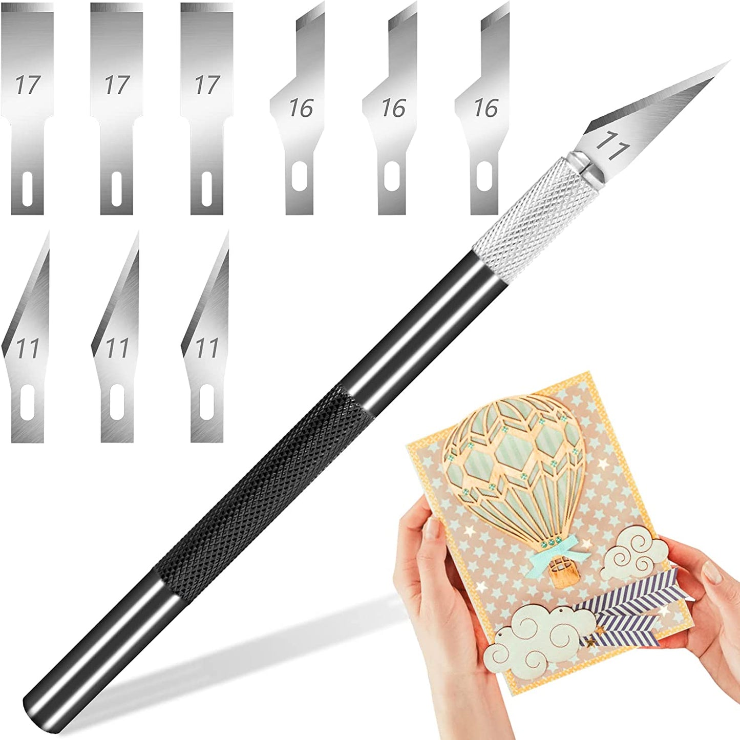 1pc Craft Knife With 9PCS Exacto Knife Blades Refills (#11, 16, 17), Exacto Knife And Extra Blades For Beginners, Precision Hobby Knife For Carving Fondant, Scrapbooking, Stencils