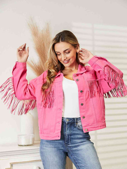 Fringe Detail Dropped Shoulder Denim Jacket