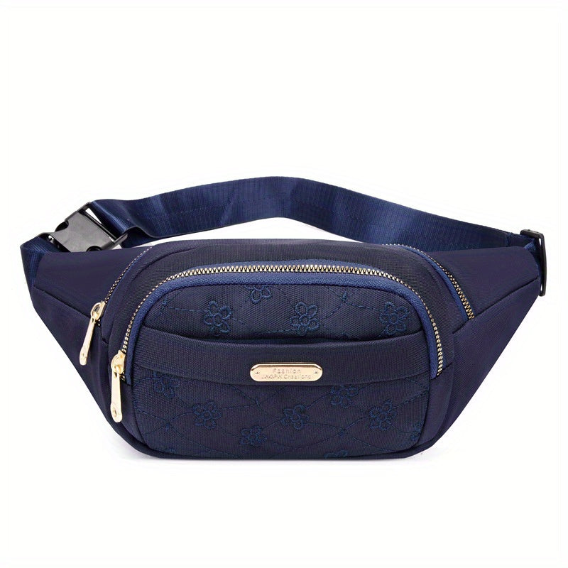 Stylish Embroidered Fanny Pack for Women - Multi-Zipper Nylon Crossbody Bag Ideal for Outdoor Sports