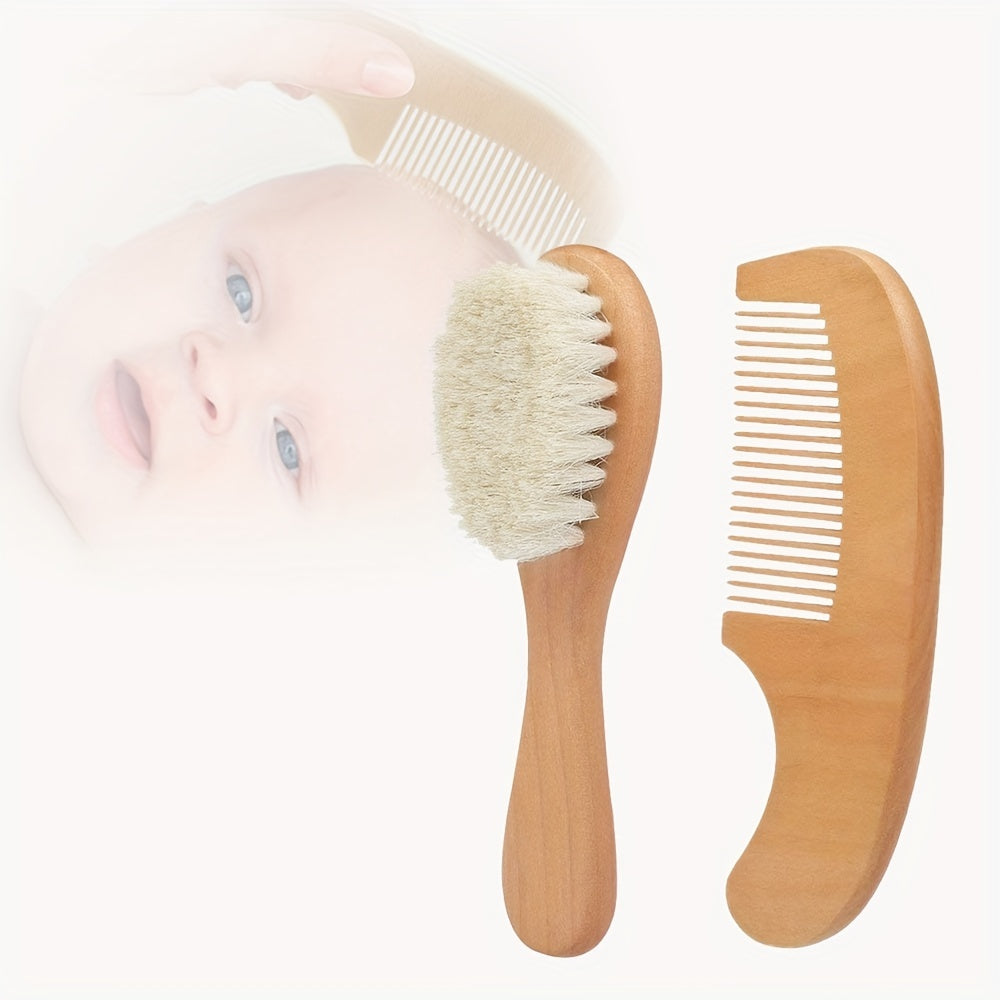 Ensemble de peignes et brosses à cheveux doux pour bébé, avec manche en bois, masseur confortable pour nouveau-nés, 2 pièces/kit 