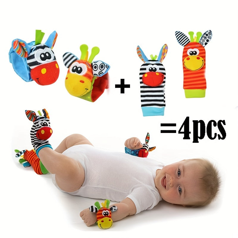 4pcs Baby Rattle Toys, Rattle Set, Baby Sensory Toys, Foot-finder Socks Wrist Rattle Bracelet, Gift