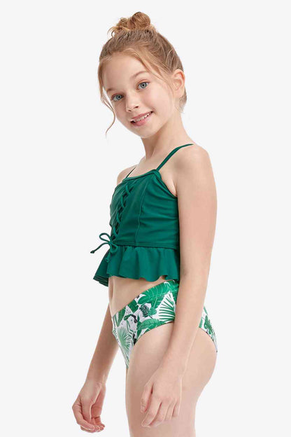 Printed Crisscross Ruffled Two-Piece Swim Set